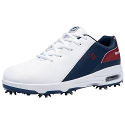 Fenlern Herren Golfschuhe Anti-Rutsch-Leichte Outdoor Golfschuh mit Spikes für Männer Golf Training (Weiß Dunkelblau, 42) von Fenlern