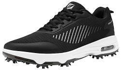 Fenlern Herren Golfschuhe Mesh Atmungsaktive Leichte Golf Sport Luftgepolsterte Schuhe Mit 9 Golf Spikes (Schwarz-Weiß, 41.5) von Fenlern
