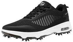 Fenlern Herren Golfschuhe Mesh Atmungsaktive Leichte Golf Sport Luftgepolsterte Schuhe Mit 9 Golf Spikes (Schwarz-Weiß, 43) von Fenlern