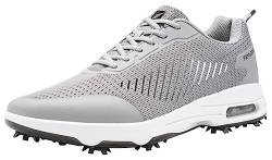 Fenlern Herren Golfschuhe Mesh Atmungsaktive Leichte Golf Sport Luftgepolsterte Schuhe Mit 9 Golf Spikes (Silbergrau, 42.5) von Fenlern