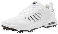 Fenlern Herren Golfschuhe Mesh Atmungsaktive Leichte Golf Sport Luftgepolsterte Schuhe Mit 9 Golf Spikes (Weiß, 41) von Fenlern