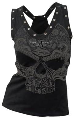 Fensajomon Totenkopf-Shirts für Damen, Tank-Top, ärmellos, Workout, Sommer, bedruckt, lockeres Lauf-T-Shirt, Weste, 1, X-Groß von Fensajomon