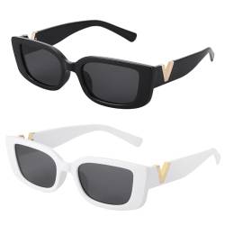 Fentar 2 Stück Vintage Sonnenbrille, UV 400 Schutz Sonnenbrille Damen, Rave Sonnenbrille Party Sonnenbrille Trend sachen, Stilvoll Retro Sonnenbrillen Set für Damen Mädchen Teens (Weiß, Schwarz) von Fentar