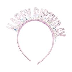 Fenteer Alles Gute zum Geburtstag-Stirnband, Geburtstagskrone mit Glitzer, Haarreifen, Geburtstags-Tiara, alles Gute zum Geburtstag-Haarband für Party, Rosa von Fenteer