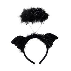 Fenteer Engelsflügel-Stirnband, Haarreifen, Haarband mit Licht, Kostümzubehör, niedliches Dekor, lustiger Halloween-Kopfschmuck für Party, Geburtstag, Schwarz von Fenteer