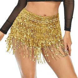 Damen Pailletten Quaste Rock Shorts Rave Festival Hose - Gold - Mittel von Fenyong