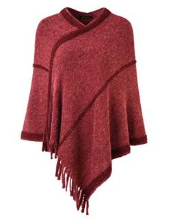 Ferand Damen Gestreifter Poncho Pullover weicher Wickelschal mit Fransen, One Size, Burgund von Ferand