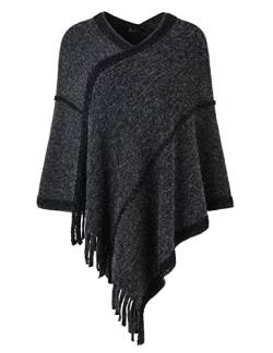 Ferand Damen Gestreifter Poncho Pullover weicher Wickelschal mit Fransen, One Size, Schwarz von Ferand