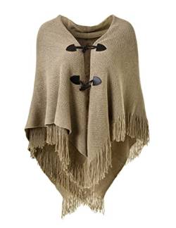 Ferand Damen Poncho Locker sitzender Cape Schal mit offener Vorderseite für Herbst und Winter - One Size - Khaki von Ferand