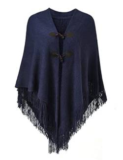 Ferand Damen Poncho Locker sitzender Cape Schal mit offener Vorderseite für Herbst und Winter - One Size - Marineblau von Ferand