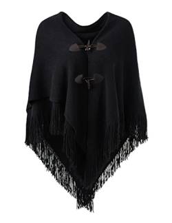 Ferand Damen Poncho Locker sitzender Cape Schal mit offener Vorderseite für Herbst und Winter - One Size - Schwarz von Ferand