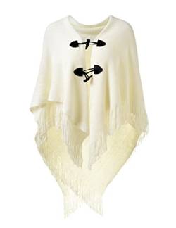 Ferand Damen Poncho Locker sitzender Cape Schal mit offener Vorderseite für Herbst und Winter - One Size - Weiß von Ferand