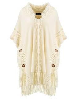 Ferand Lässiger Poncho Kapuzenumhang mit dekorativen Knöpfen für Damen,One Size, Beige von Ferand