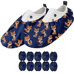 Ferocity 5 Paar Mehrweg Schuhüberzieher EU 31-37 für Kinder Wasserabweisend Überschuhe Rutschfester Waschbarer für Kinder Unisex Jungen Mädchen aus Polyester mit Bunten Motiven Foxes x5 [142] von Ferocity