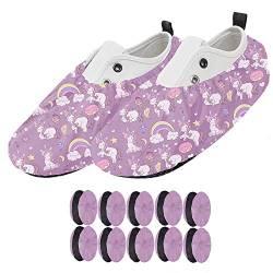 Ferocity 5 Paar Mehrweg Schuhüberzieher EU 31-37 für Kinder Wasserabweisend Überschuhe Rutschfester Waschbarer für Kinder Unisex Jungen Mädchen aus Polyester mit Motiv Pink Unicorn x5 [142] von Ferocity