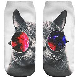 Ferocity Lustige Socken Sneaker Halbsocken Strümpfe Sportsocken Füßlinge mit Motiv 3D, Galaxy Sunglasses Cat Big, 36 - 40 von Ferocity