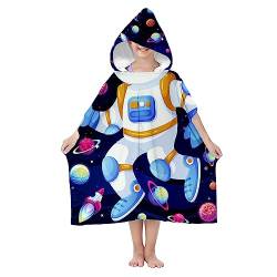 Ferocity Poncho mit Kapuze für Kinder, 70 cm Badeponcho | Robe Bademantel für Jungen aus Microfaser | Saugfähiger Schnell Trocknender Badetüch mit Bunten Kindermotiv Model Astronaut [163] von Ferocity