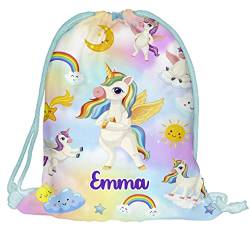 Kinder Turnbeutel mit Namen Beutel Fullprint Tasche Gymsac Jutebeutel Print Bag Fitness Junge Mädchen Unicorn Colorfull [010] von Ferocity