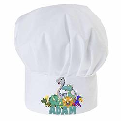 Personalisierte Kochmütze Für Kinder Jungen und Mädchen Weiß Kochhaube mit Ihrem Wunschtext/Grafik Klettverschluss Dinosaurs Team [099] von Ferocity