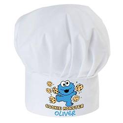 Personalisierte Kochmütze Für Kinder Jungen und Mädchen Weiß Kochhaube mit Ihrem Wunschtext/Grafik Klettverschluss Monster-Cookie mit Namen [099] von Ferocity