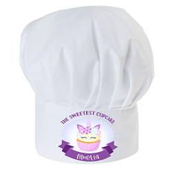 Personalisierte Kochmütze Für Kinder Jungen und Mädchen Weiß Kochhaube mit Ihrem Wunschtext/Grafik Klettverschluss Süßester Cupcake mit Namen [099] von Ferocity