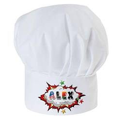 Personalisierte Kochmütze Für Kinder Jungen und Mädchen Weiß Kochhaube mit Ihrem Wunschtext/Grafik Klettverschluss Superheld mit Namen [099] von Ferocity