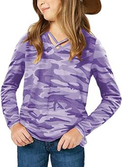 Mädchen Camouflage Langarm T-Shirt V Ausschnitt Criss Cross Kinder Sport Tops Bluse von Fessceruna