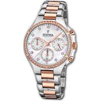 Festina Chronograph Festina Edelstahl Damen Uhr, Damenuhr Edelstahlarmband silber, rose, rund, mittel (ca. 36mm) von Festina