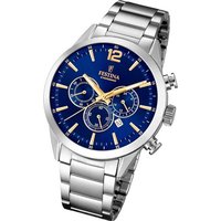 Festina Chronograph Festina Edelstahl Herren Uhr, Herrenuhr Edelstahlarmband silber, rund, groß (ca. 44mm) von Festina