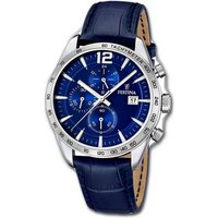 Festina Chronograph Festina Leder Herren Uhr, Herrenuhr Lederarmband dunkelblau, rund, groß (ca. 44mm) von Festina