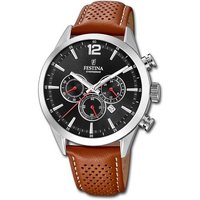 Festina Chronograph Festina Leder Herren Uhr, Herrenuhr mit Lederarmband, rundes Gehäuse, groß (ca. 44mm), Fashion-S von Festina