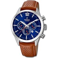 Festina Chronograph Festina Leder Herren Uhr, Herrenuhr mit Lederarmband, rundes Gehäuse, groß (ca. 44mm), Fashion-S von Festina