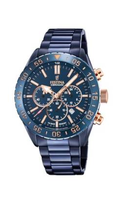 Festina Herren Analog Quarz Uhr mit Edelstahl Armband F20576/1, Blau von Festina