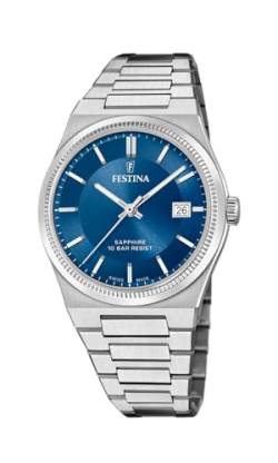 Festina Herrenuhr F20034/2 Swiss Made 316L Edelstahlgehäuse Silber 316L Edelstahlband Silber, blau von Festina