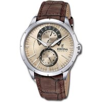 Festina Multifunktionsuhr Festina Leder Herrenuhr Quarz, Herrenuhr Lederarmband braun, rund, extra groß (ca. 46mm) von Festina