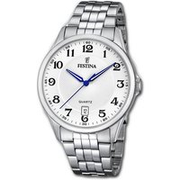 Festina Quarzuhr Festina Edelstahl Herren Uhr, Herrenuhr Edelstahlarmband silber, rund, groß (ca. 43mm) von Festina