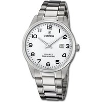 Festina Quarzuhr Festina Edelstahl Herrenuhr, Herrenuhr Edelstahlarmband silber, rund, mittel (ca. 39mm) von Festina