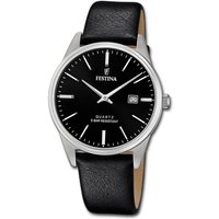 Festina Quarzuhr Festina Leder Elegant Herren Uhr, Herrenuhr Lederarmband schwarz, rund, mittel (ca. 39mm) von Festina