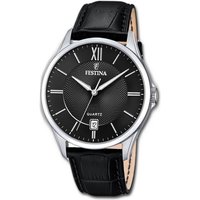 Festina Quarzuhr Festina Leder Herren Uhr, Herrenuhr Lederarmband schwarz, rund, groß (ca. 43mm) von Festina