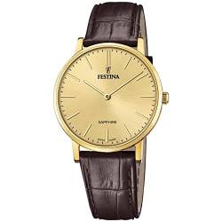 Festina Uhr Für Herren F20016/2 Swiss Made Gold Edelstahl Case BraunLeder Band von Festina