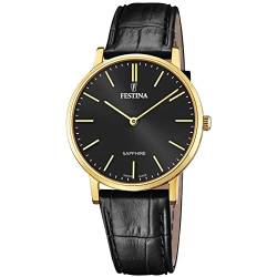 Festina Uhr Für Herren F20016/3 Swiss Made Gold Edelstahl Case SchwarzLeder Band von Festina