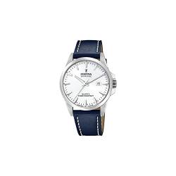 Festina Uhr Für Herren F20025/2 Swiss Made Silber Edelstahl Case BlauLeder Band von Festina