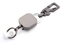 Festland DESIGN® - Schlüsselrolle Schlüsselanhänger ausziehbar - JoJo Schlüsselband mit Stahlseil - Ausweishalter ID-Kartenhalter Kartenhülle - Gürtel-Clip mit Karabiner & Schlüsselring (Silbergrau) von Festland DESIGN