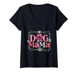Damen Dog Mama Muttertag Pfote Geburtstag Weihnachten Haustier Liebhaber T-Shirt mit V-Ausschnitt von Fetinista