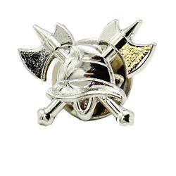 Feuerwehr-Pin zum anstecken Silber Motiv gekreuzte Axt und Feuerwehrhelm Geschenk Ehrungen Beförderungen sehr edel wirkend von Feuerwehrstore