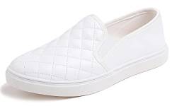 Feversole Damen Casual Slip On Sneaker Komfort Cupsole Loafer Flats, Weiß gestepptes veganes Leder FVS00123-37EU von Feversole