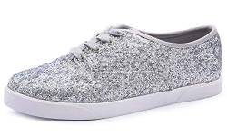 Feversole Damen Mode Kleid Sneakers Party Bling Casual Flats Embellished Shoes, Silber von Feversole