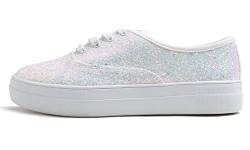 Feversole Glitter Sneaker, Sneaker Damen Schuhe Sportschuhe Tennis Fitness Leichte Atmungsaktiv Straßenlaufschuhe Schlüpfen Schuhe Freizeitschuhe für Damen Weiß Glitzer Sneaker 36 von Feversole