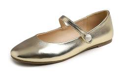 Feversole Mary Jane Lack Damenschuhe Flache Pumps geschlossen Bequeme Schuhe Helles Gold 39 von Feversole