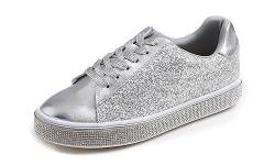 Feversole Mode Funkeln Plattform Strass Party Urlaub Hochzeit Turnschuhe EIS Silber 36 von Feversole